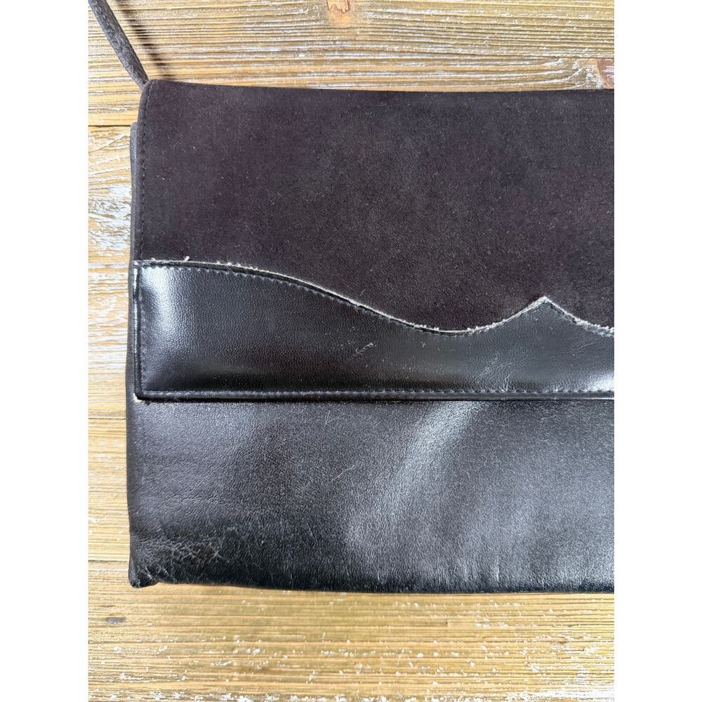 Vintage Black Leather Shoulder Bag Minimalist 90s Y2K Baguette Clutch Chic - Picture 2 of 9